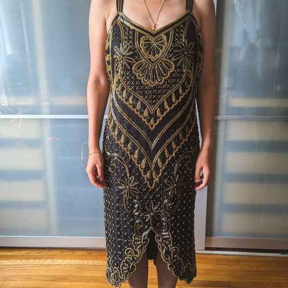 Vintage Dresses & Skirts - Absolutely stunning vintage hand beaded dress on silk - Size L